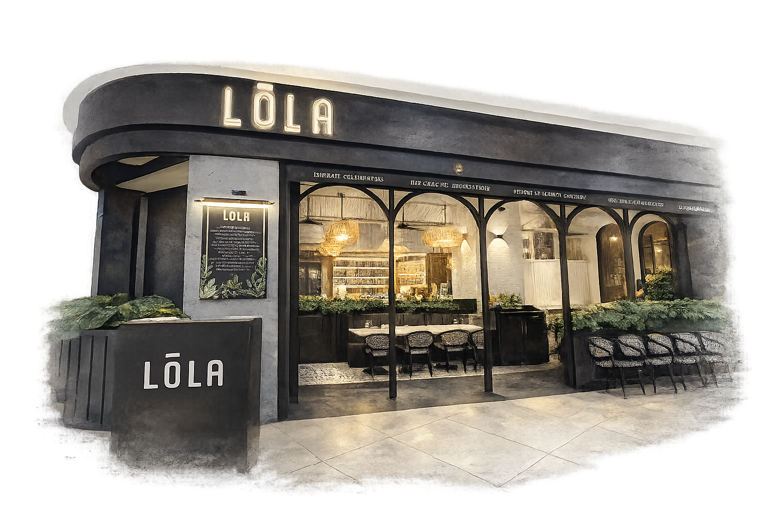 LOLA Café storefront at S'Maison, Conrad Hotel